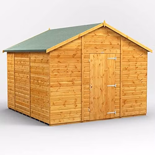Powersheds Premium Apex Wooden Garden Shed in Brown, Windowless with Gable Roof and Security Features