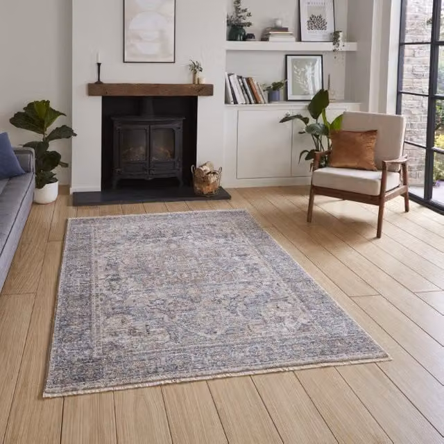 Terrys Vintage Machine Woven Rectangular Rug in Blue