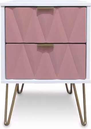 Welcome Diamond Kobe 2 Drawer Small Bedside Table in Pink, White and Gold