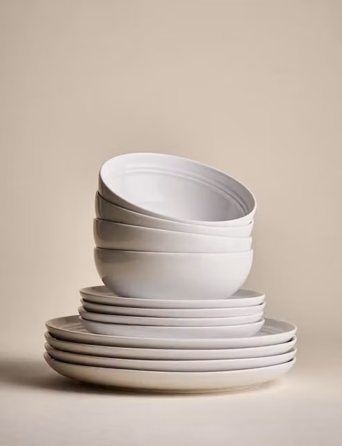 M&S Marlowe 12 Piece White Porcelain Dinner Set