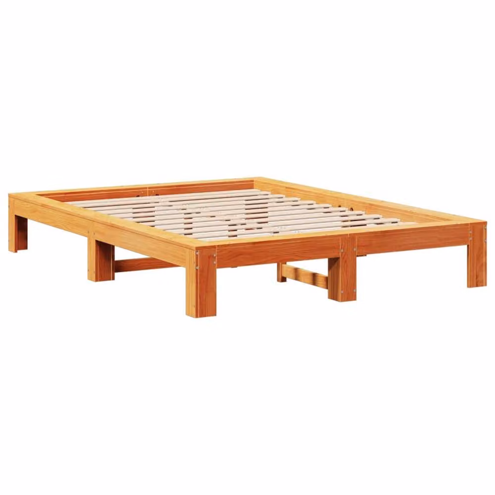 Berkfield Home King Size Solid Wood Pine Bed Frame in Waxed Brown, W/D/H: 150 x 200 cm – 3