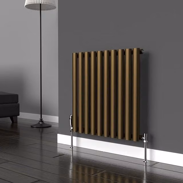 Lux Heat Oval Horizontal Radiator in Antique Brass, W: 60.0 cm, H: 54.0 cm