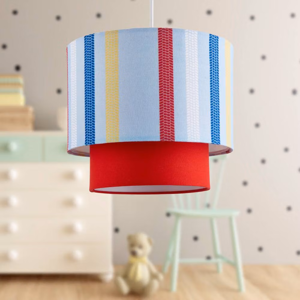 First Choice Lighting Car Track Blue and Red 25cm Easy Fit 2 Tier Fabric Pendant Light – 2