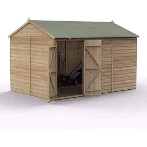 Forest Garden Rustic Wooden Reverse Apex Shed with Double Doors in Green and Brown – 1