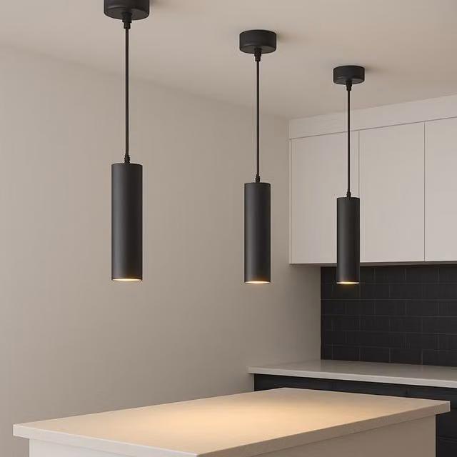 CGC Ruth Black Suspended Cylinder Ceiling Light in Aluminium