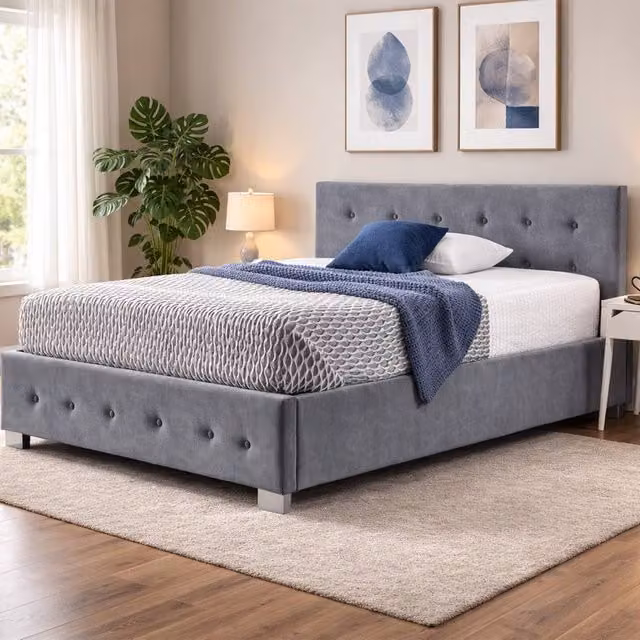 Aspire Richmond Grey Velvet Upholstered Ottoman Storage Bed Frame with Lift Up Base, W/D/H: 90 x 200 cm