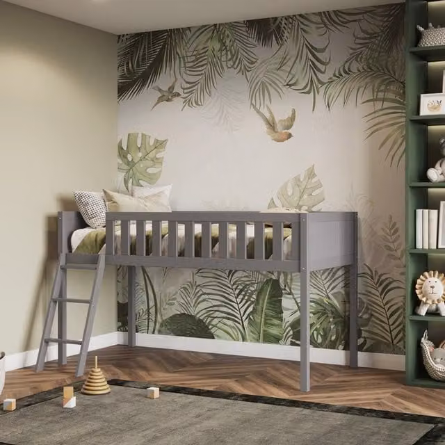 Flair Bea Shorty Midsleeper Cabin Bed in Grey and White Solid Pine Wood