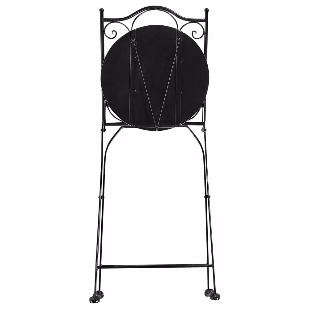 Wyld and Coco Set of 2 Black Iron Folding Chairs with Black and White Geometric Ceramic Tile Seats – 2