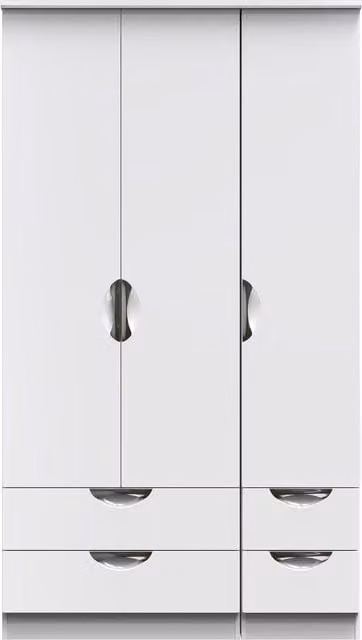 2 U Holborn Ready Assembled White Triple Wardrobe with Two Drawers and Hanging Rod