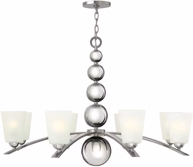 Elstead Zelda 8 Light Multi Arm Chandelier in Silver and White with Glass Details and E27 Fitting