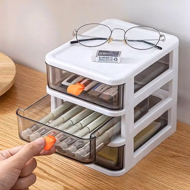 EONLION 3 Tier Small Desktop Storage Drawers in White, W: 50 cm x D: 50 cm x H: 50 cm