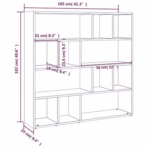 vidaXL Modern Book Cabinet and Room Divider in Smoked Oak, W: 105 cm, D: 24 cm, H: 102 cm – 3