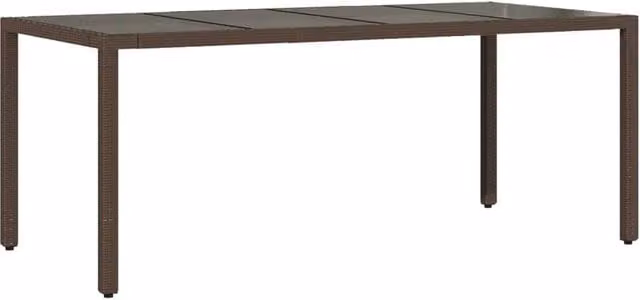 Berkfield Home Brown Poly Rattan Garden Table with Glass Top, W: 190 cm, D: 90 cm, H: 75 cm