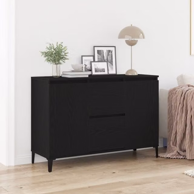 Berkfield Home Black Oak Sideboard in Engineered Wood, W/D/H: 104 x 35 x 70 cm – 1