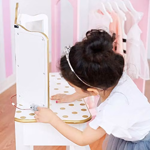 Teamson Fantasy Fields Gisele Kids Play Vanity Set with LED Mirror in White and Gold – 2