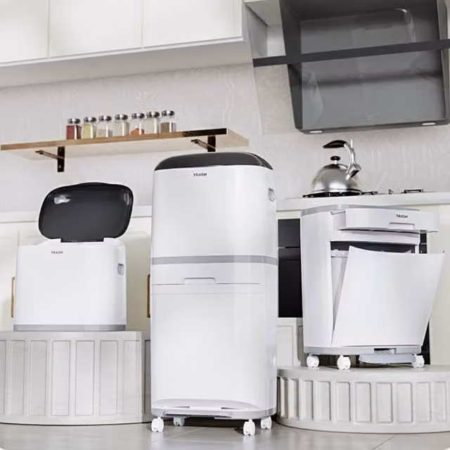Livingandhome 3-Tier Pedal Trash Bin with Removable Inner Bucket, White, 42l