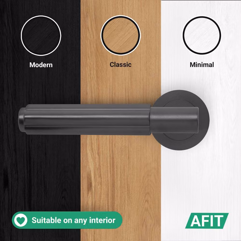 AFIT Matt Black Aluminium Door Handle and Latch Set, 5 Pack, W/D/H: 15 x 15 x 1.5 cm – 6