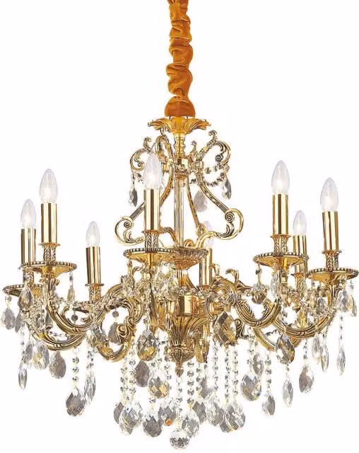 Ideal Lux Gioconda 8 Light Crystal Chandelier in Antique Gold Finish with E14 Bulbs