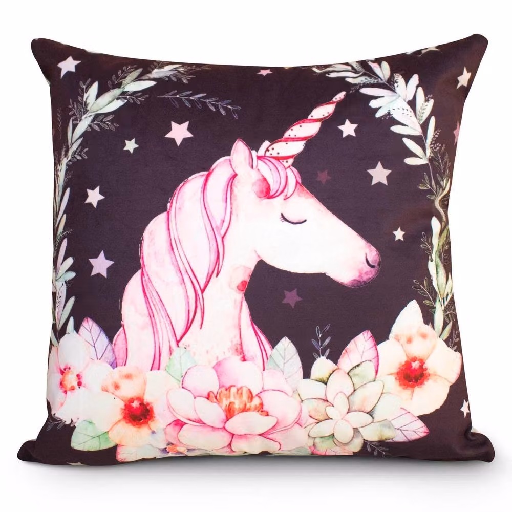 Velosso Unicorn Reef Filled Square Cushion with Printed Microfibre Cover, Pink and Multicolour, W/D/H: 43 x 43 x 43 cm – 2