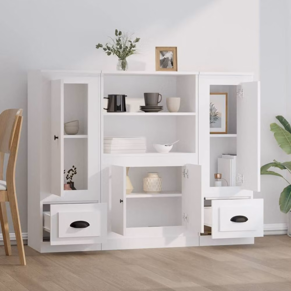Berkfield Home Set of 3 White Matt MDF Wall Mounted Highboards with Hinged Doors and Internal Shelves – 2