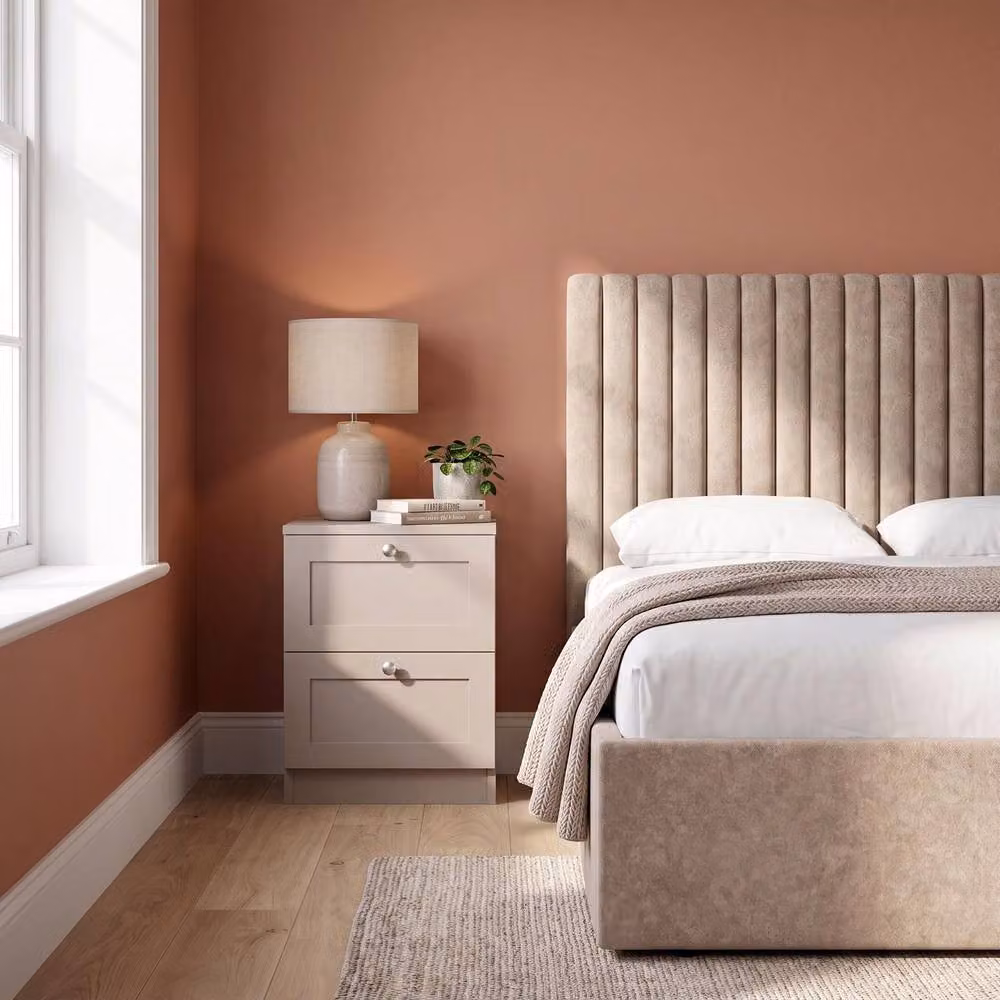 FWStyle Artus Beige Panelled 2 Drawer Bedside Table Chest – 2
