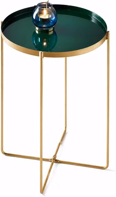 Spot On Dealz Round Side Table with Removable Tray in Dark Green and Gold