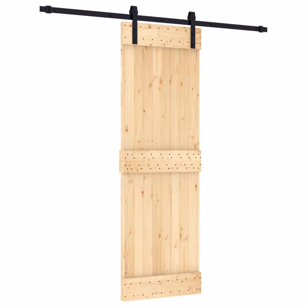 Berkfield Home Modern Sliding Door with Hardware Set, Solid Wood and Steel, Brown, W: 70 cm, H: 210 cm – 2