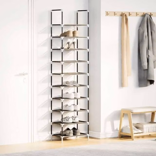 Berkfield Home 10-Tier Shoe Rack in Black, W/D/H: 44 x 28 x 180 cm