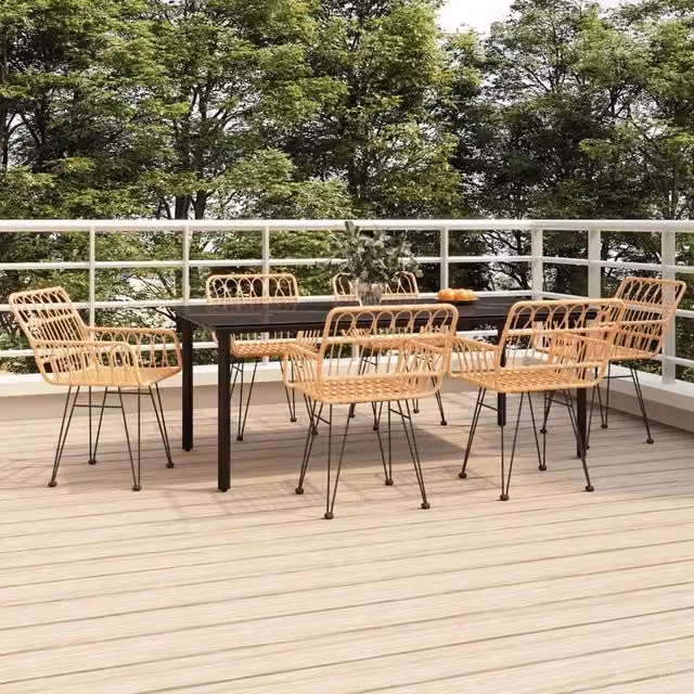 Berkfield Home 7 Piece Brown Poly Rattan Garden Dining Set with Glass Top Table – 1
