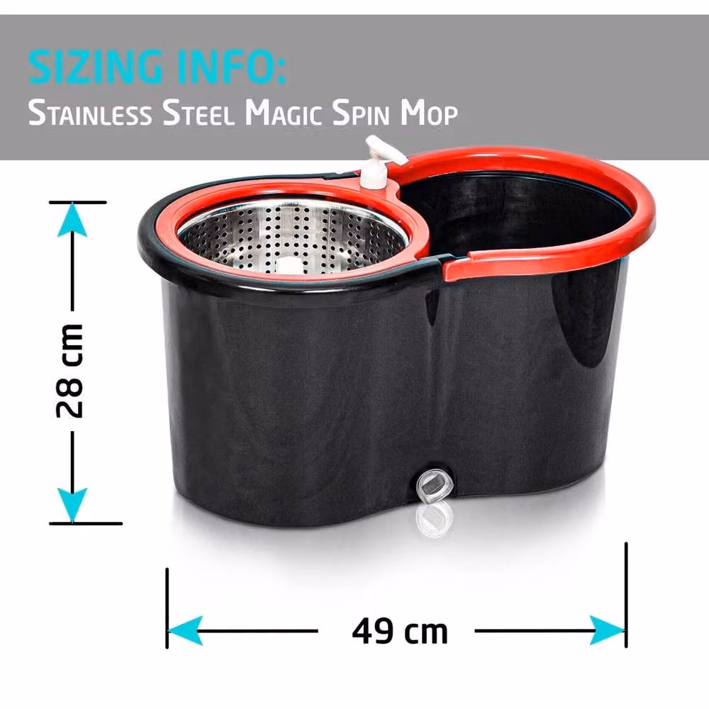 VOGREX 360 Spin Mop Bucket with Wringer and 3 Microfibre Heads in Black – 2