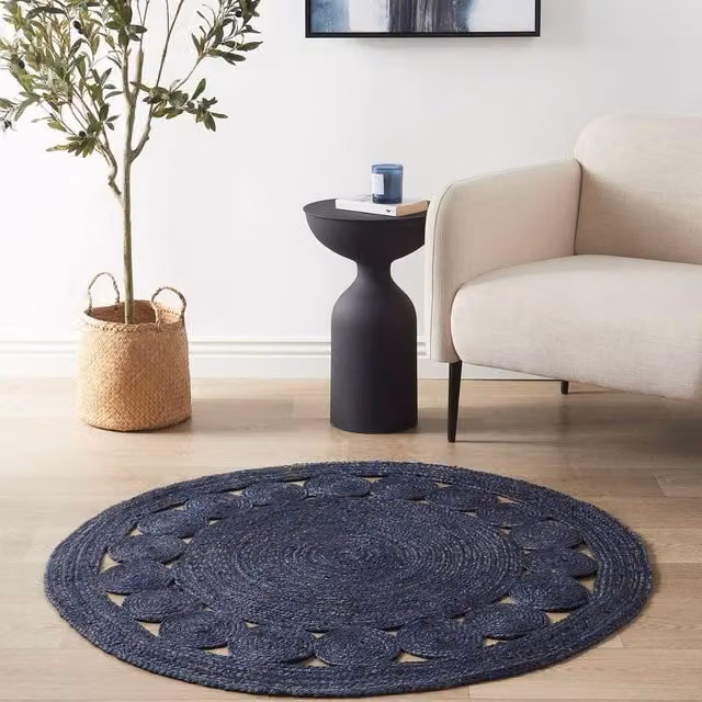 Wyld and Coco Blue Handwoven Jute Round Boho Rug, Diameter: 120 cm – 1