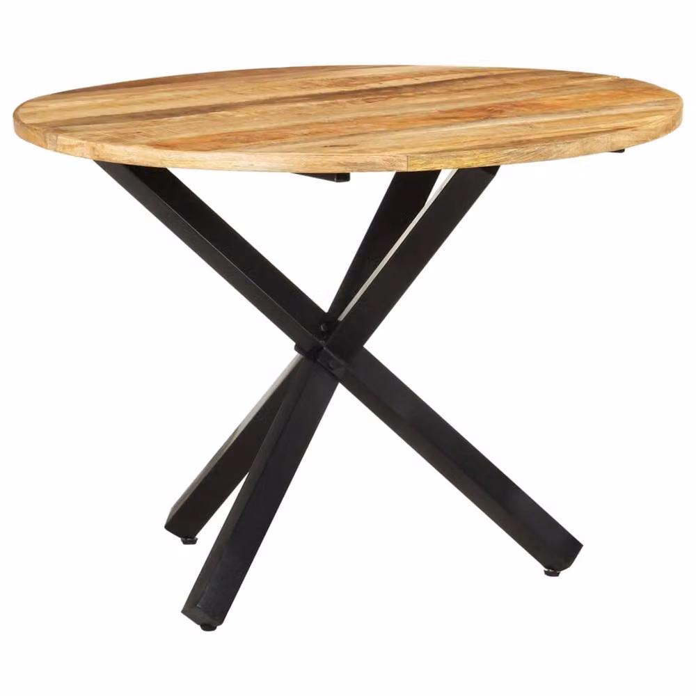 Berkfield Home Round Rustic Mango Wood Dining Table in Brown, W/D/H: 100 x 100 x 75 cm – 1