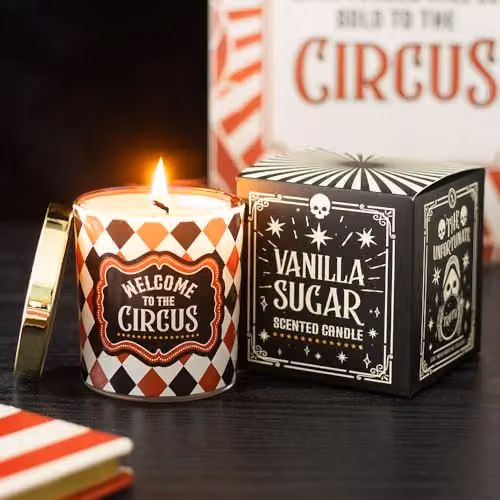 Something Different Wholesale Mystic Circus Vanilla Sugar Scented Candle, Red and Multicolour, Round Tabletop Geometric Design – 3