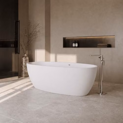 Balterley Radbourne Luxury Contemporary Freestanding Oval Double Ended Bath Tub, Matt White, W/D/H: 161 x 75 x 53 cm – 2