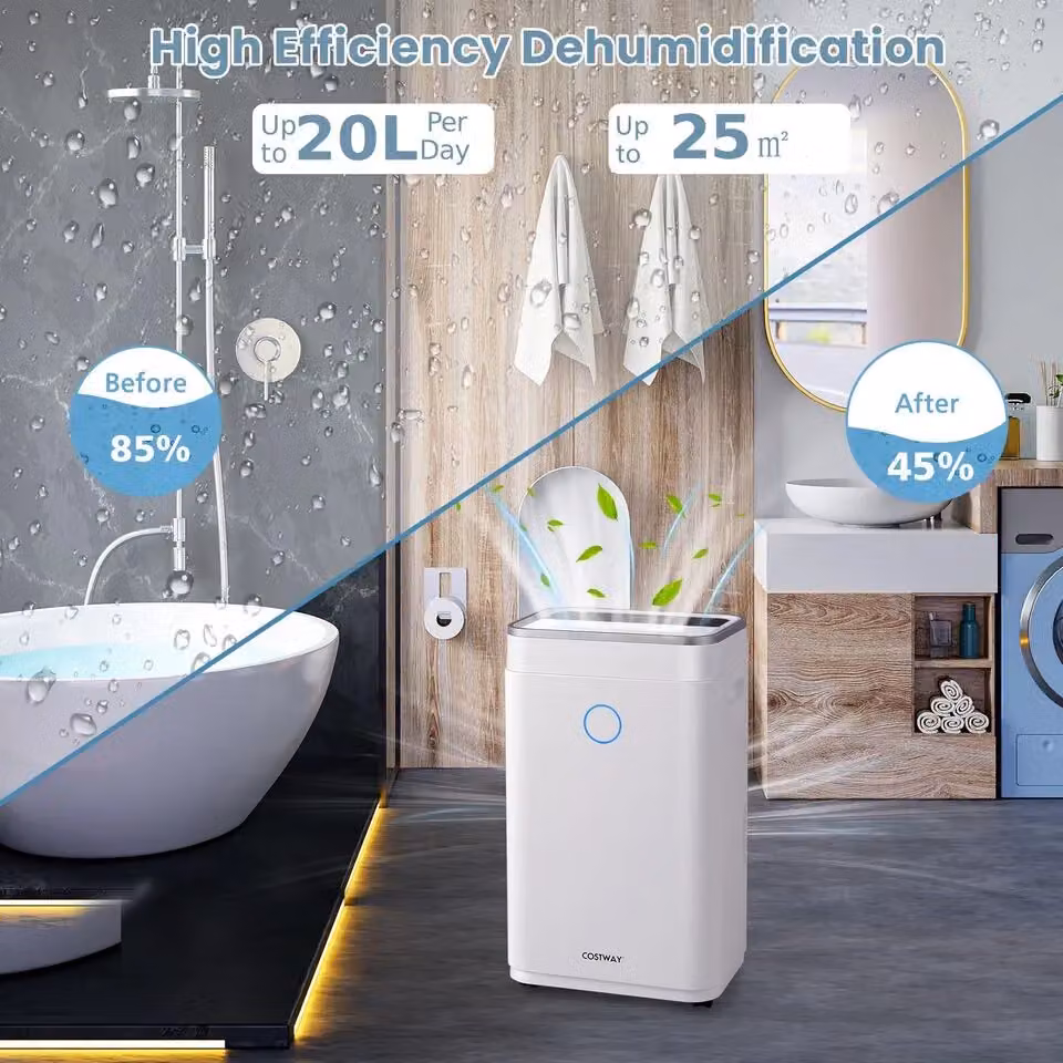 Costway Portable Electric Dehumidifier in White with 20L/Day Capacity, 3 Modes and 24H Timer – 3