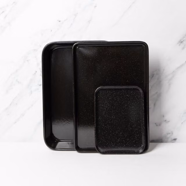MasterClass 3-Piece Non-Stick Vitreous Enamel Roasting Pan and Baking Tray Set, Black
