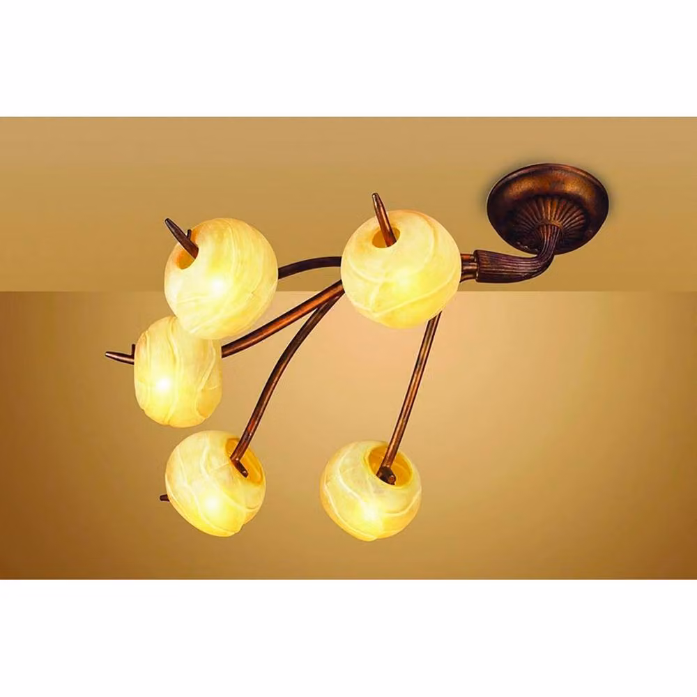 Netlighting Wave 5 Light G9 Ceiling Light in Rustic Gold and Amber Glass – 2