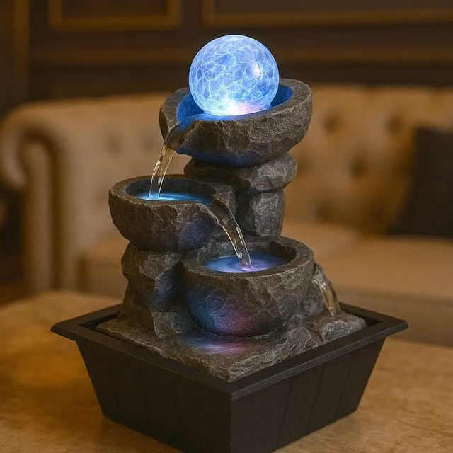 EONLION Black Stone Tabletop LED Indoor Water Feature