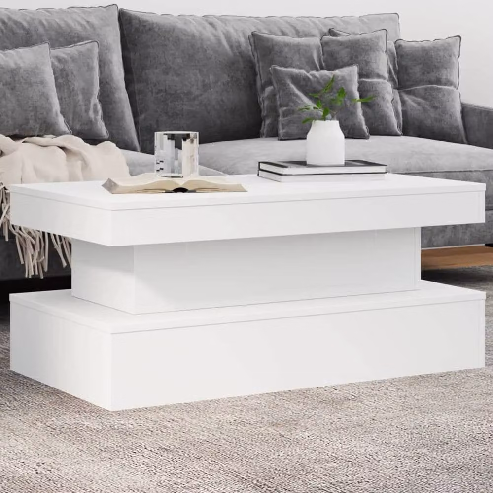 Berkfield Home Modern White Coffee Table with LED Lights, W/D/H: 90 x 50 x 40 cm – 1
