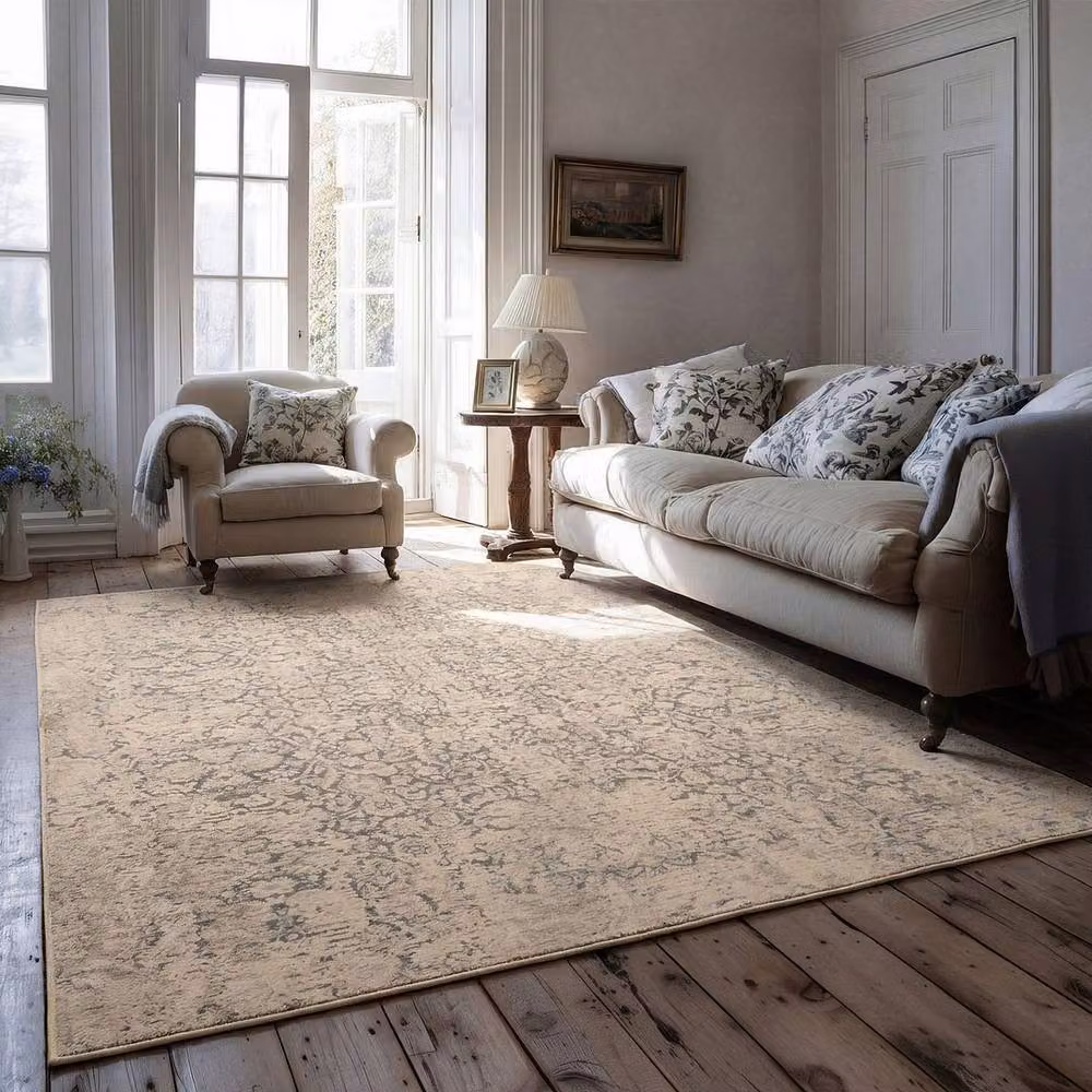 Kukoon Vintage Distressed Soft Pile Area Rug in Beige and Grey, W: 160 cm, D: 230 cm – 2