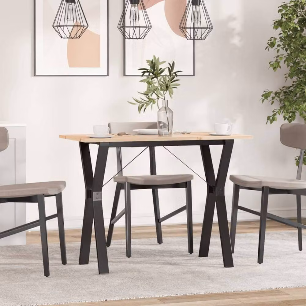 Berkfield Home Rustic Rectangular Dining Table in Brown with Solid Pine Wood and Steel X-Frame, W/D/H: 100 x 50 x 75 cm – 3