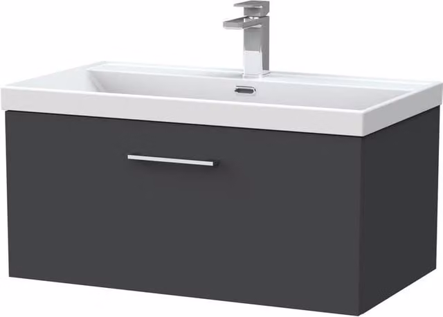 Balterley Pershall 1 Drawer Vanity and Thin Edge Basin, Dark Grey Matt, Width: 80 cm
