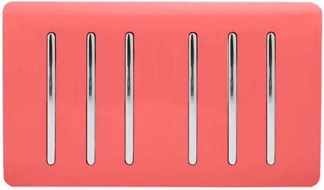 Trendi 6 Gang 2 Way Flush Rocker Double Plate Tactile Light Switch in Red