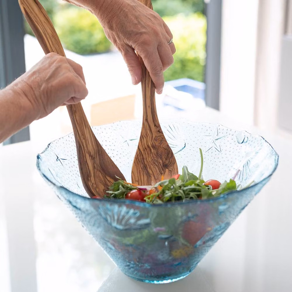 Verano Spanish Ceramics Beyond The Sea Blue and Clear Glass Conical Salad Bowl, Diameter: 30 cm – 4