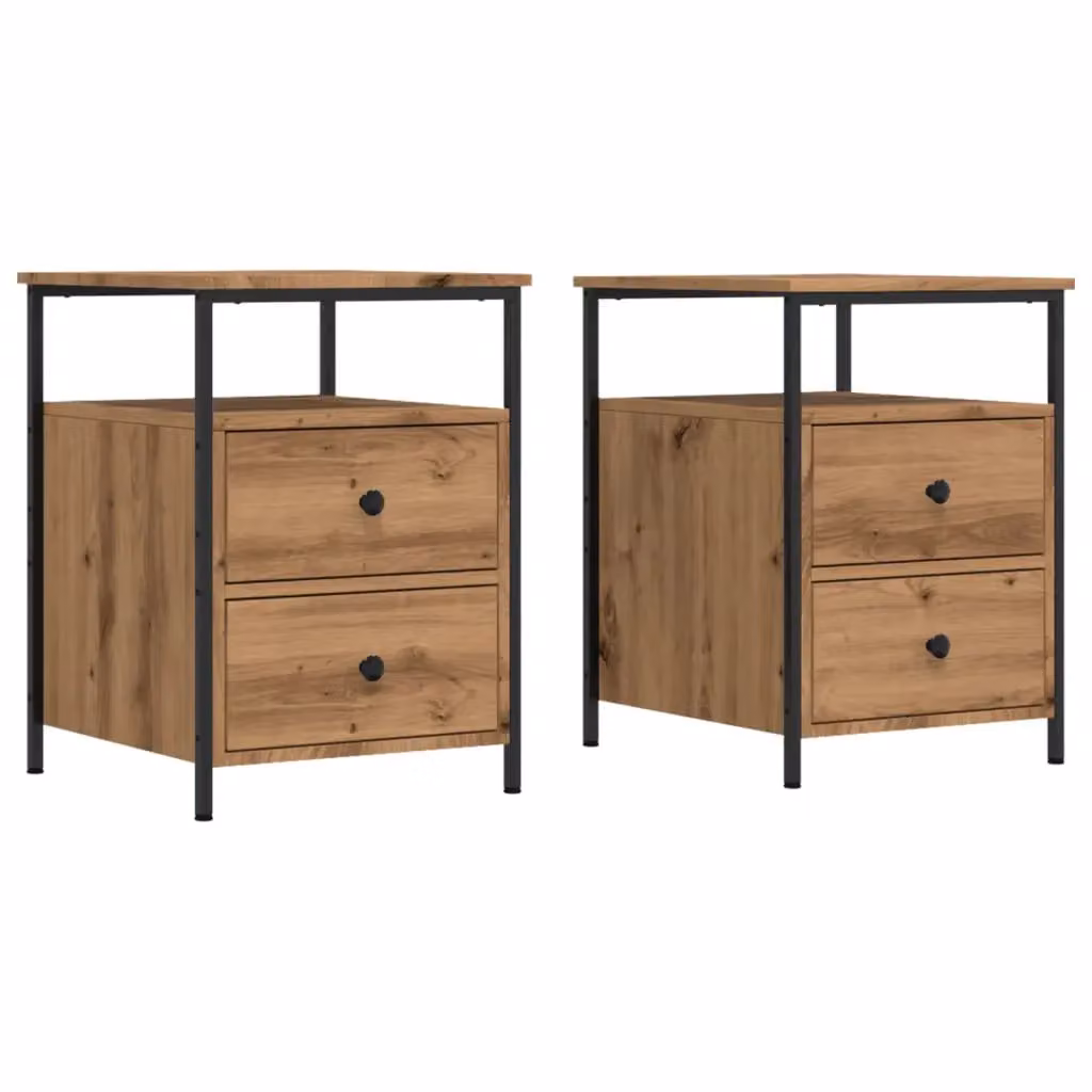 Berkfield Home Artisan Oak Bedside Cabinets, 2 Piece Set in Brown, W/D/H: 44 x 45 x 60 cm – 2