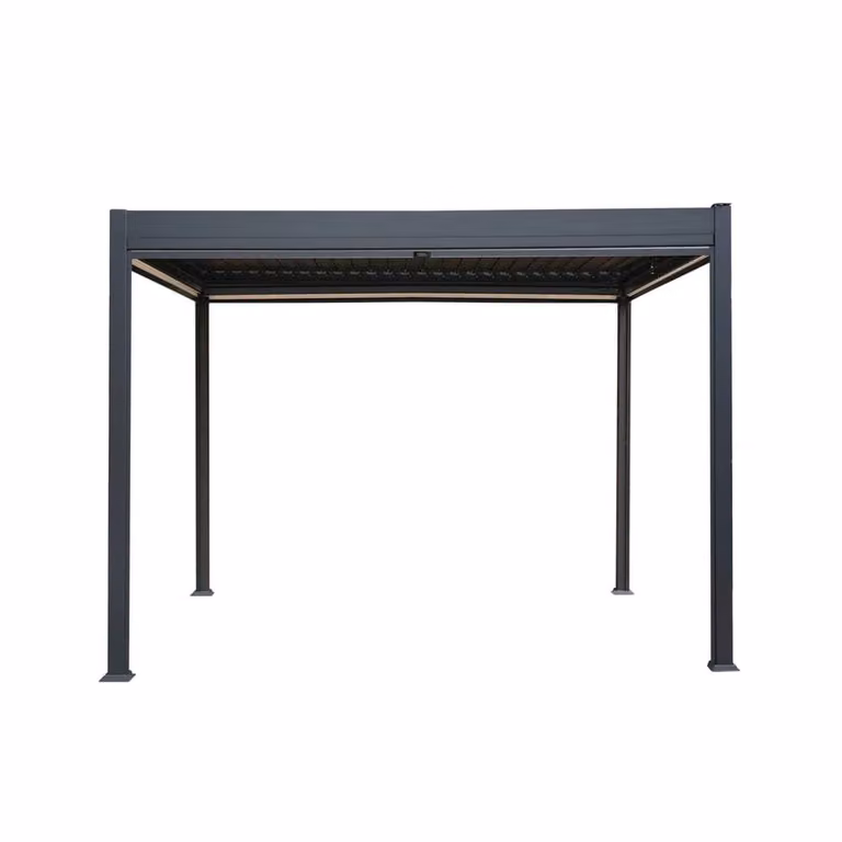 Monstershop Anthracite Aluminium Pergola with White Blinds, Grey, W/D/H: 300 x 300 x 250 cm