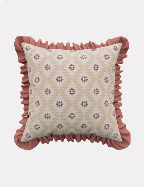 Sanderson Poets Rose Embroidered Square Cotton Cushion in Pink