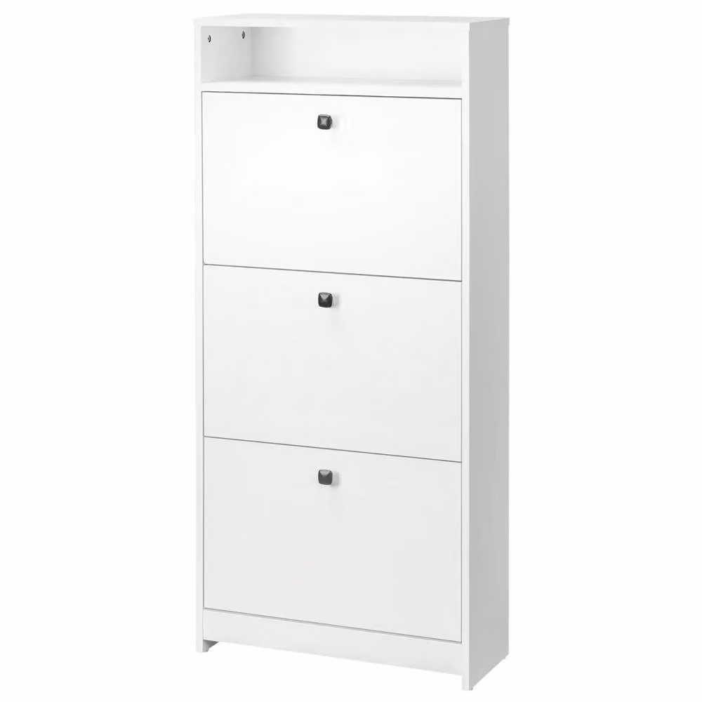 Pirlo Plush White 3 Drawer Hallway Shoe Storage Cabinet with Open Shelf, W/D/H: 132 x 24 x 18 cm – 3
