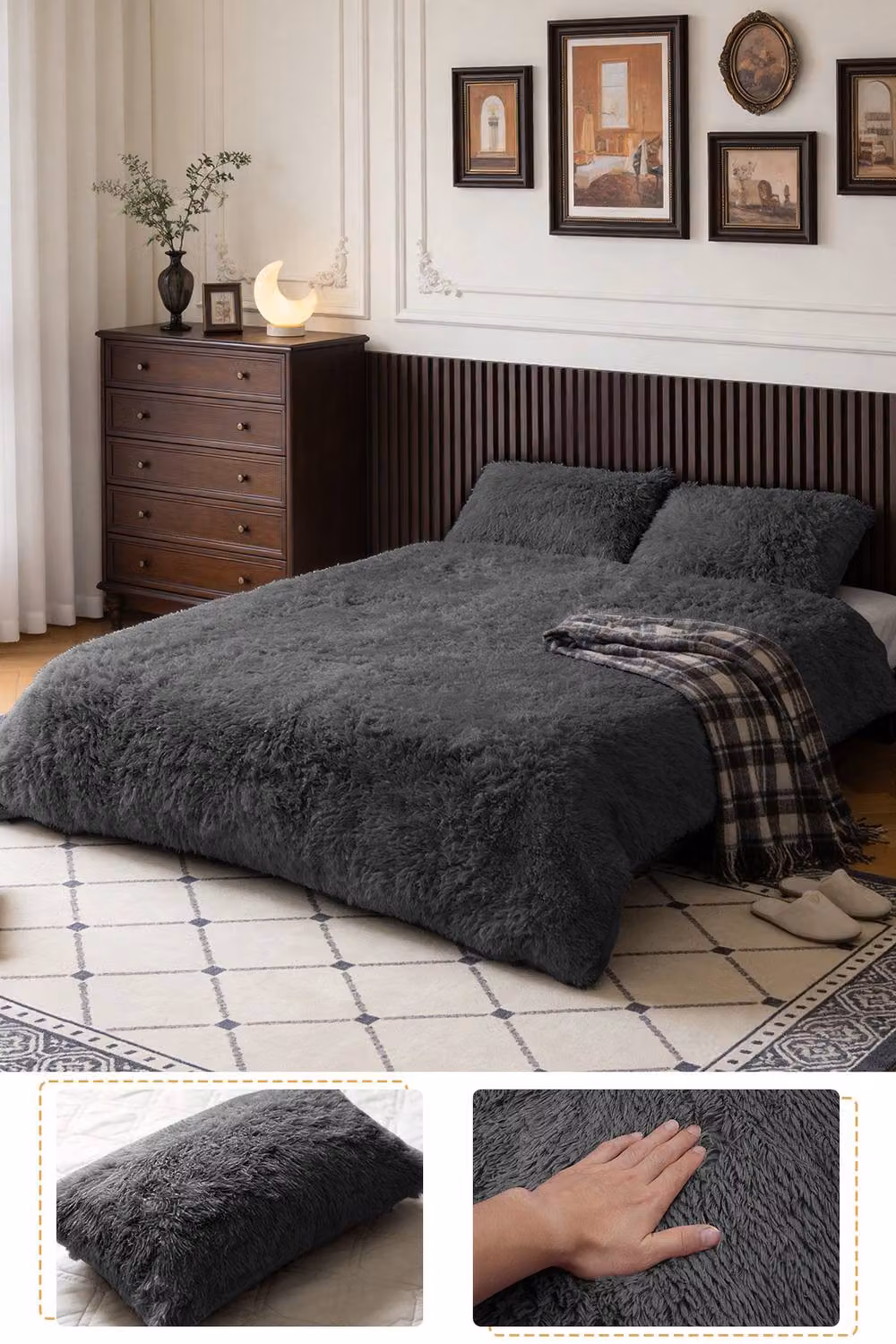 Living and Home 3-Piece Faux Mink Fleece Duvet Set and Pillowcase in Grey, Single (90 x 200 cm) – 2