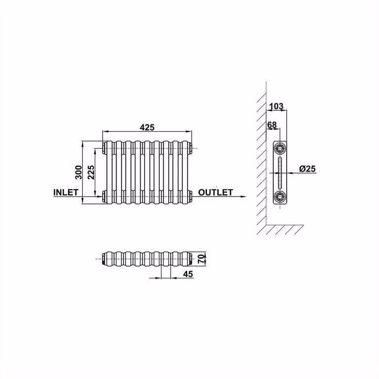 Hinsinc Anthracite Grey 2 Column Horizontal Steel Radiator, W: 42.5 cm, H: 30.0 cm, D: 30.0 cm